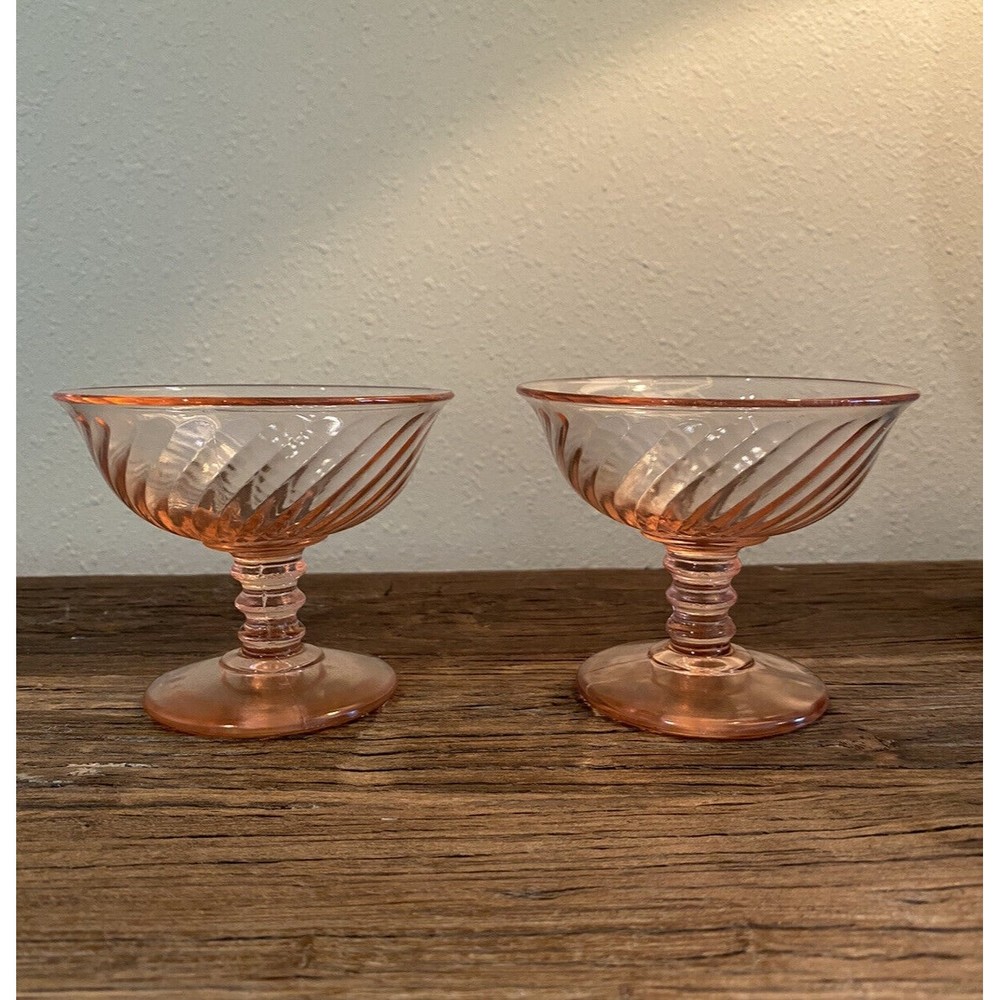 Duncan Miller Vintage Pink Swirl Compote Set of 2 Used